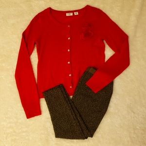 Cato red sweater Beauties leopard print leggings L